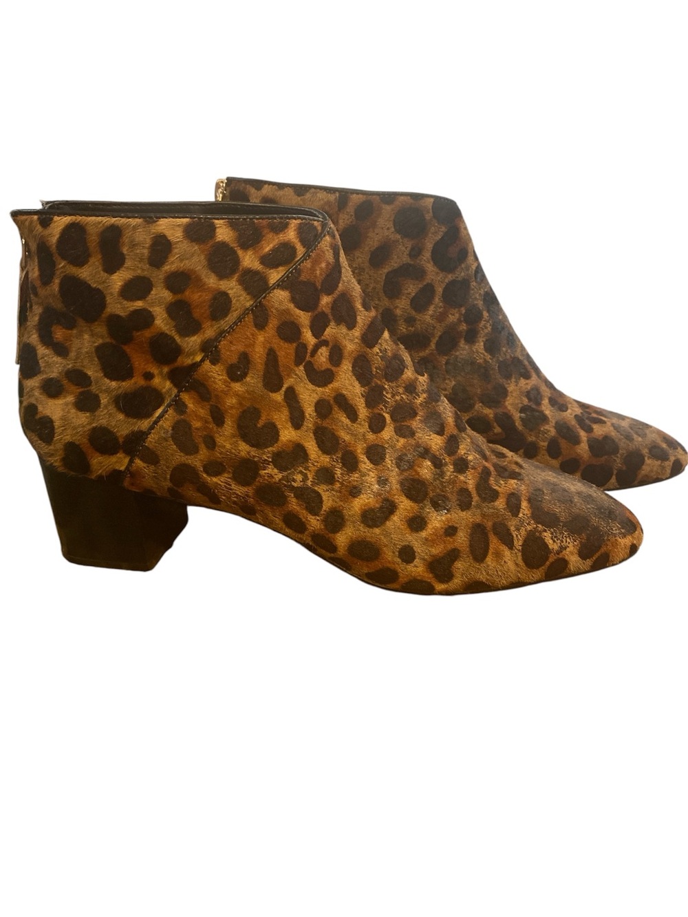 Nine West Leopard Print Cow Fur Ankle Booties w/back zipper Size 9